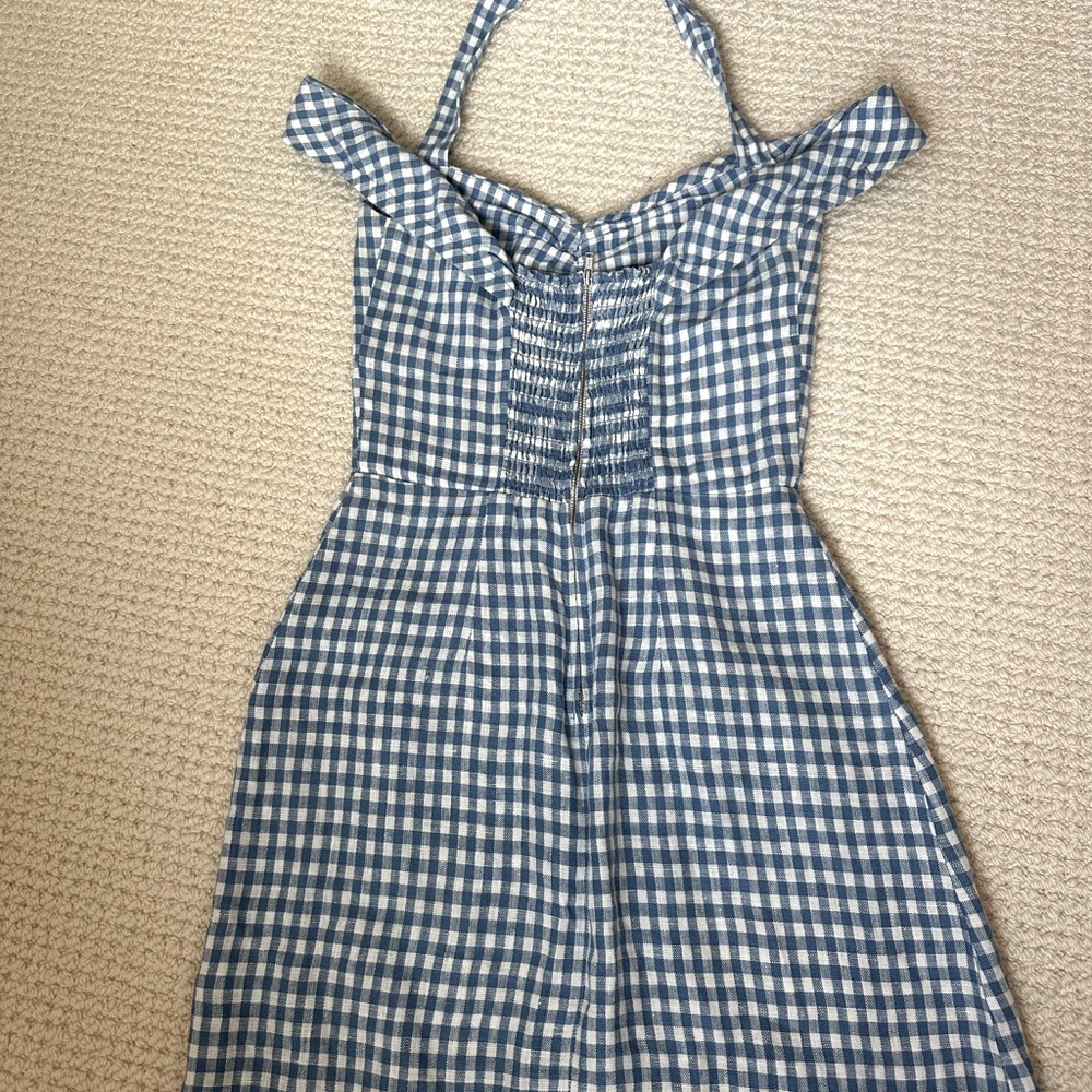 Reformation Blue and White Halter Sundress